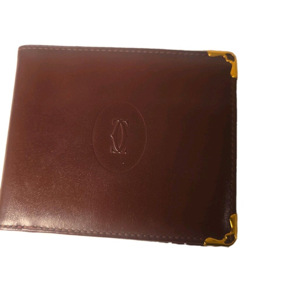 Cartier Must de Cartier Leather Bifold Wallet Gold Corners Vintage Mens France